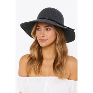Lucky Brand 100% Wool Dark Gray BOHO HIPPIE Festival/Concert Hat Leather Studs